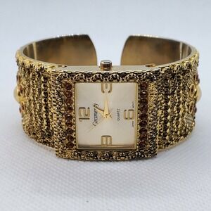 Gramercy 29MM Cuff Bangle Women's Watch Gold Dial Gold Bracelet Band New Battery